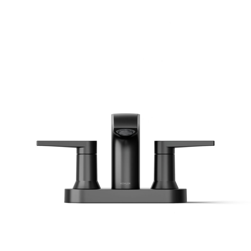 Kohler Hint Centerset 4 inch Bathroom Faucet with Pop-Up Drain Assembly, 2-Handle Bathroom Sink Faucet, 1.2 gpm, Matte Black
