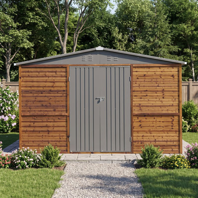 10-FT. W x 8-FT. D Metal & Wood Outdoor Storage Sheds,Featuring a lockale door & Ventilation Openings