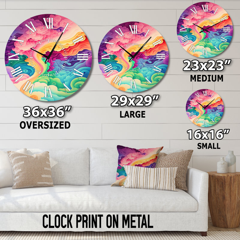 Horloge murale multicolore Swirly Clouds II, Grand
