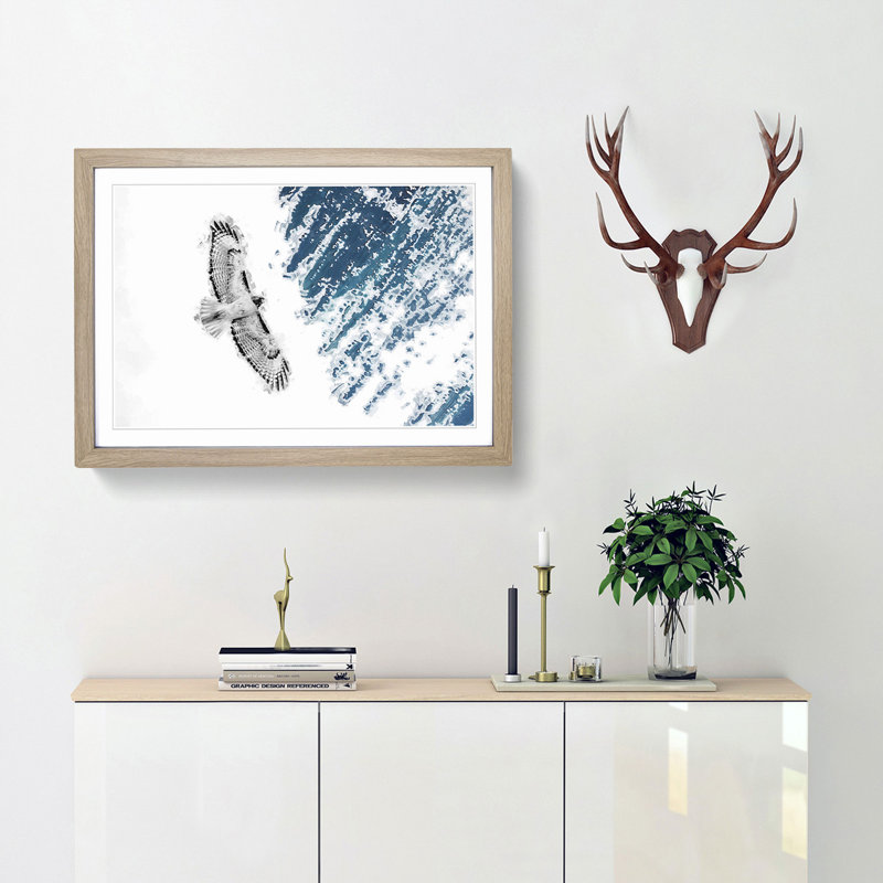 Buzzard Bird in Abstract - Picture Frame Graphic Art Print, 27cm H x 36cm W x 2cm D, Oak Framed