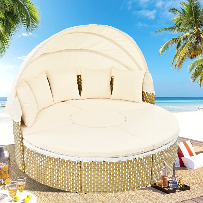 Emila 66.5'' Wide Round Wicker Patio Daybed