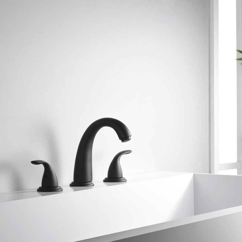Robinet de baignoire romaine à haut débit à deux poignées à fixation sur le comptoir avec valve, Noir mat