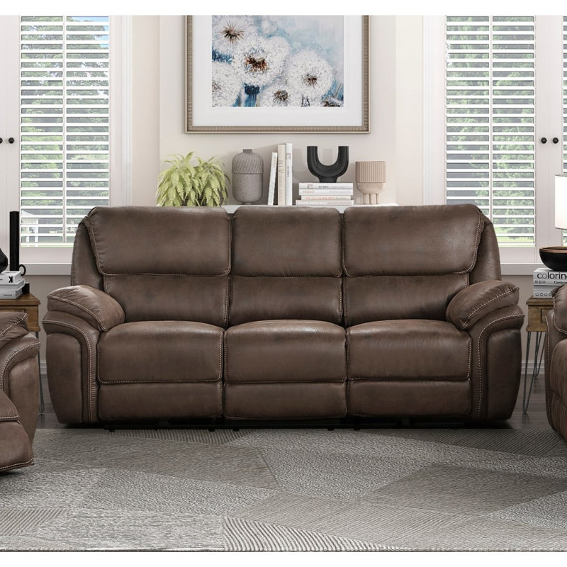 Plush  Design  Power Reclining Sofa  Microfiber Upholstery USB Port Solid Wood Frame Furniture 1Pc, Brown