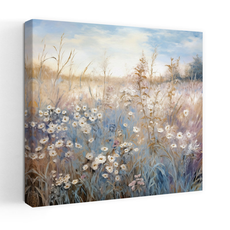Art contemporain pré doux avec fleurs pastel, H 24 po x l 24 po