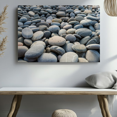 Canvas A Close Up View Of A Variety Of Smooth Rounded Wall Art Pebbles In Muted Shades Of Gray Beige And Soft White For Modern Home Canvas Wall Art