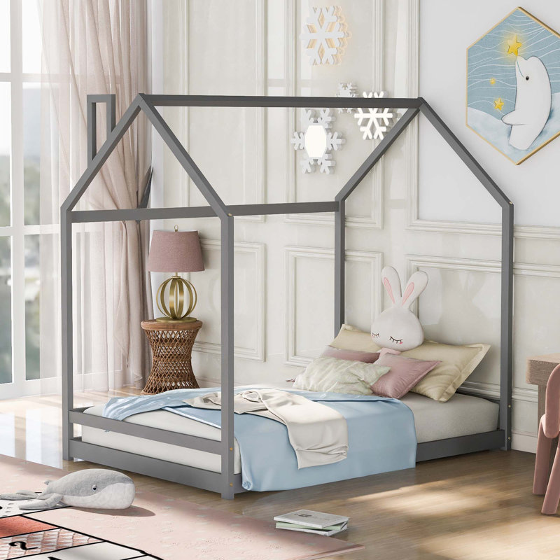 Lit en bois House House, Gris, Simple