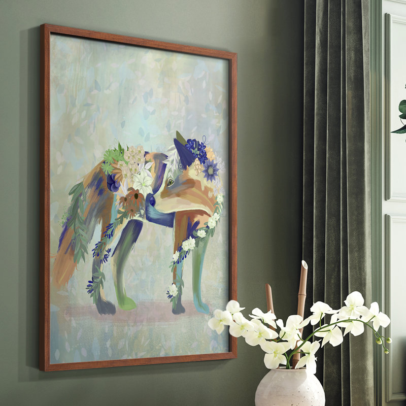 Fantastic Florals Fox, Standing Framed Print - Solid Wood, Brown, 20" H x 16" W