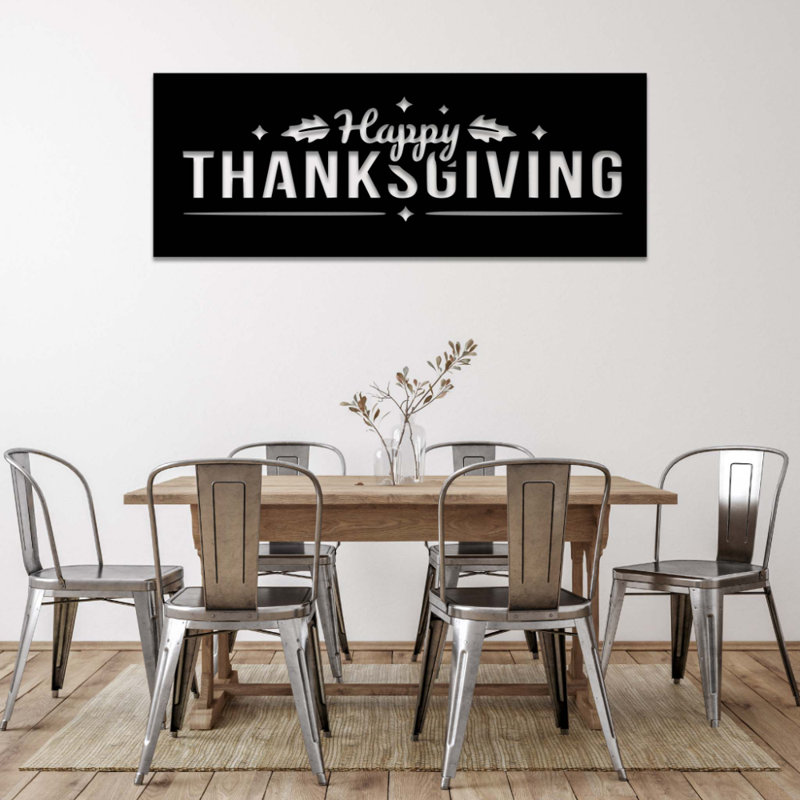 «Happy Thanksgiving», art mural en métal - décor de vacances de l'Action de grâce - conception de script de gratitude - décoration murale de style campagne moderne - sculpture en métal industrielle - décoration saisonnière - pièce d'art audacieu