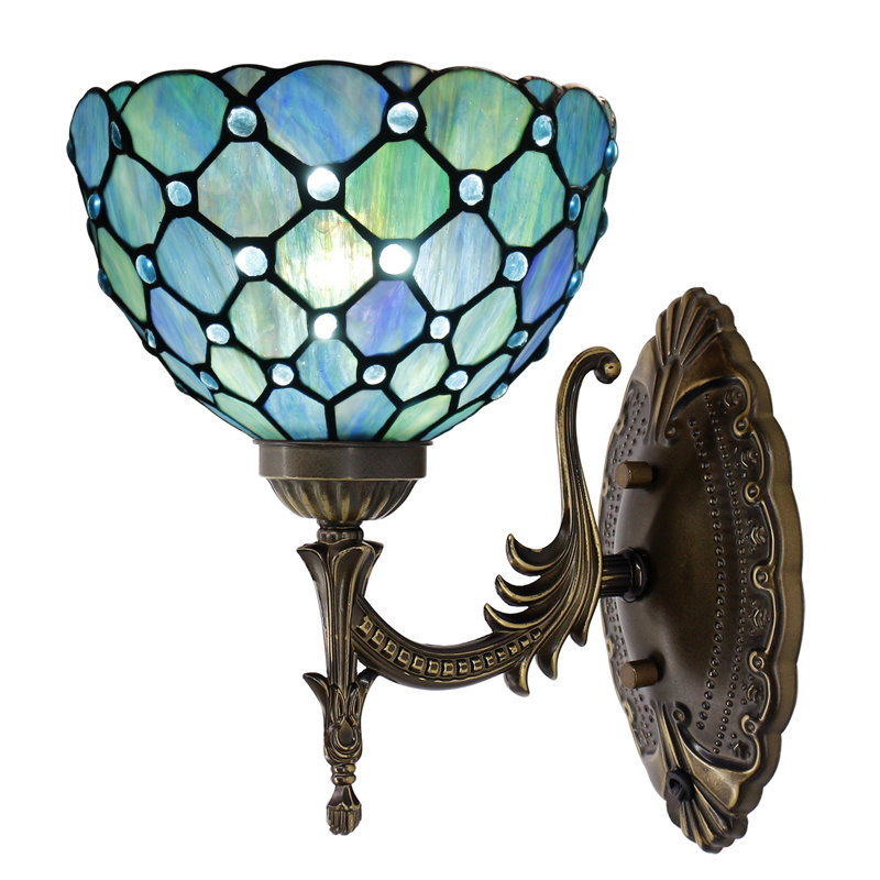 Lampe de chevet murale en verre coloré 8 x 10,5 x 11 pouces Tiffany pour couloir (style perle bleu mer), Perles bleues
