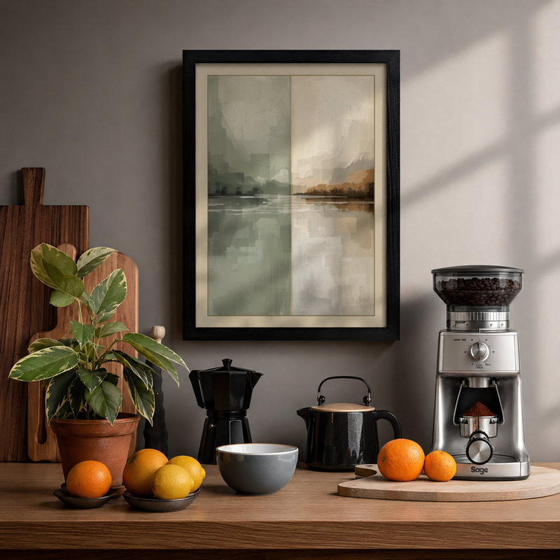 Divided River Light Minimalist - Framed Print, A2 - 59.4 x 42.0 cm, Black