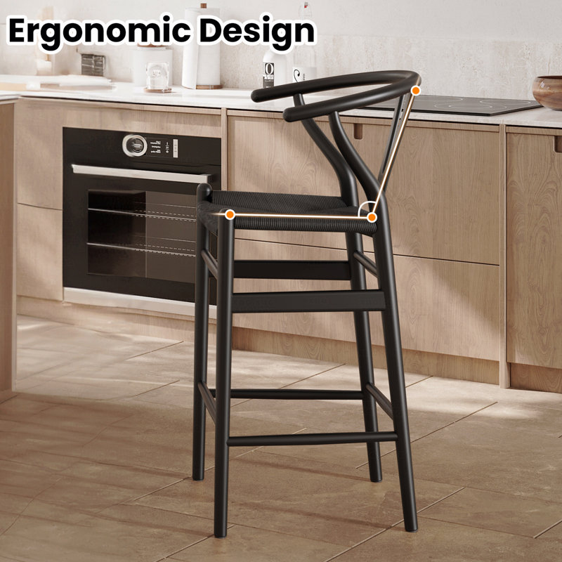 Wishbone Barstool,Weave Counter Height Bar Stools, Fully Assembled Rattan Bar Chairs For Kitchen Island,1Pc, Black