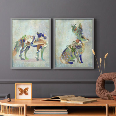 Fantastic Florals Fox, Standing-Premium Framed Print -Ready to Hang - No Nails Required - No Nails Required