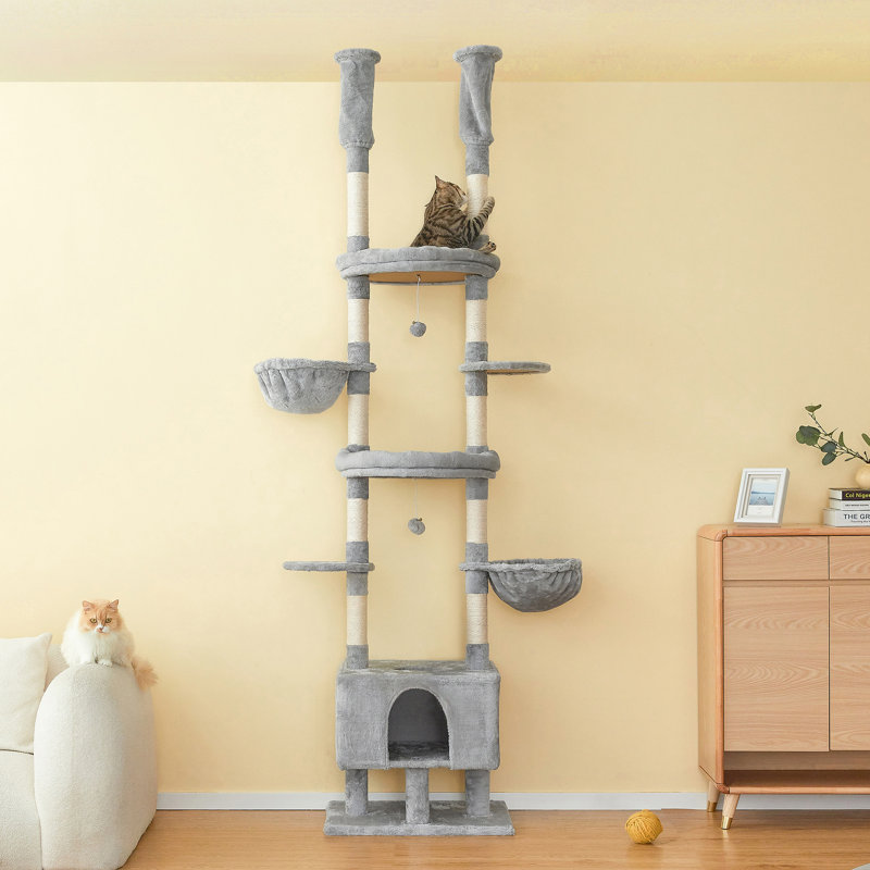 Tour pour arbre à chat à hauteur réglable de 92,9 po à 102,4 po, Gris clair