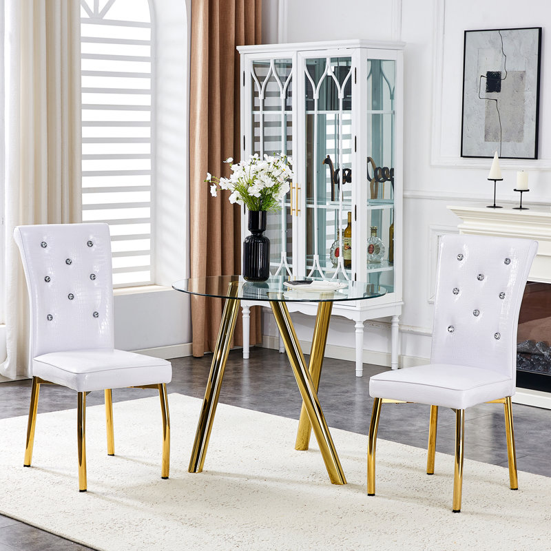Modern Dining Chairs with PU Leather Cushioned Spring Pack, 2, Gold, White