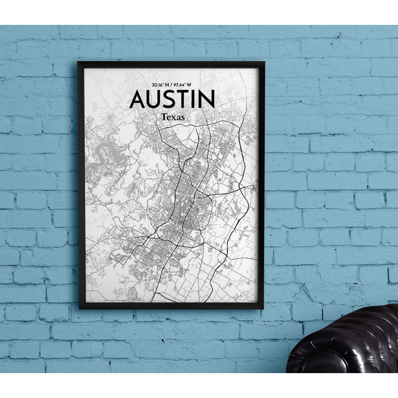 Austin, carte de la ville, impression, H 17 po x l 11 po