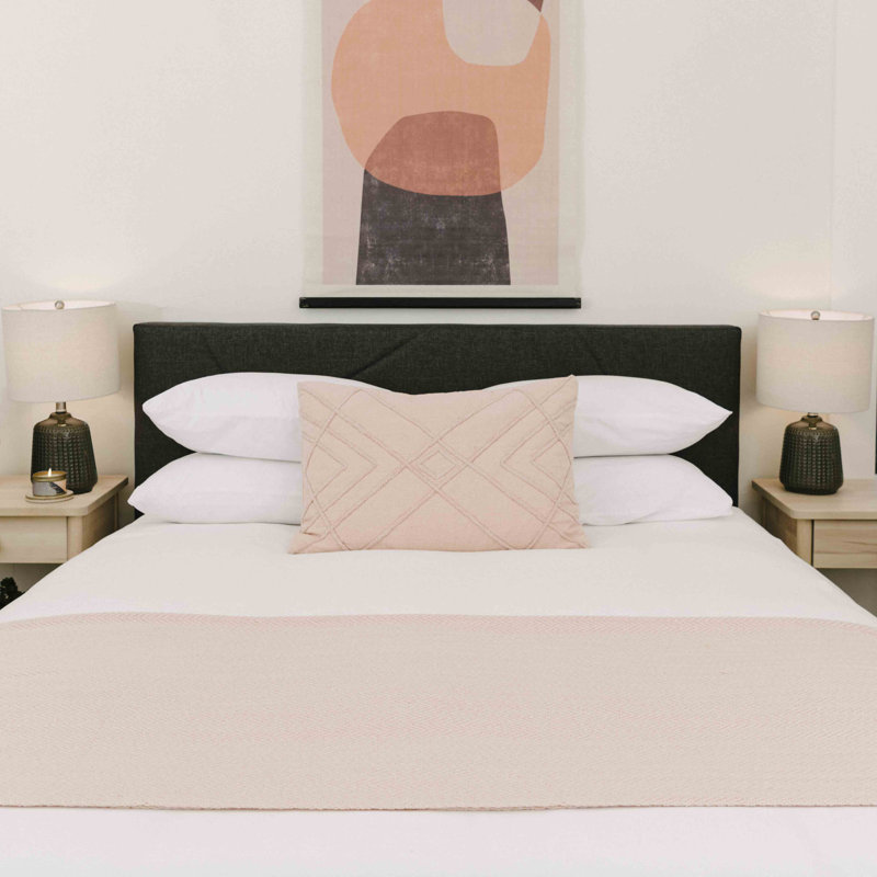 Blush Cotton Embroidered Geometric Lumbar Pillow