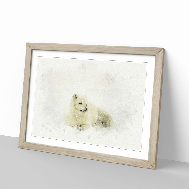 Resting Arctic Fox in Abstract - Picture Frame Graphic Art Print, 62cm H x 87cm W x 2cm D, Oak Framed