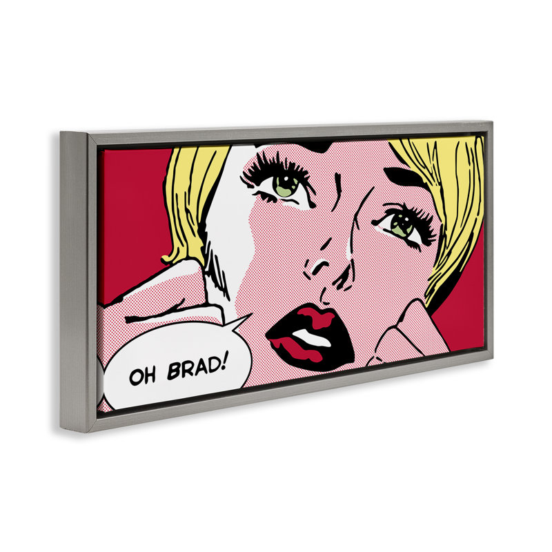 Cadre flottant Iconic Pop Comic Woman, design par Sheila B., H 11 po x l 25 po, Cadre flottant gris lustré
