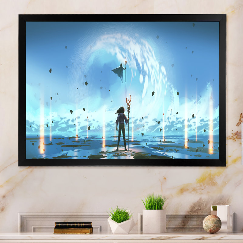 " Video Game Ocean Poseidon Knights ", Black Closed Corner Framed, 8" H x 12" W x 1" D