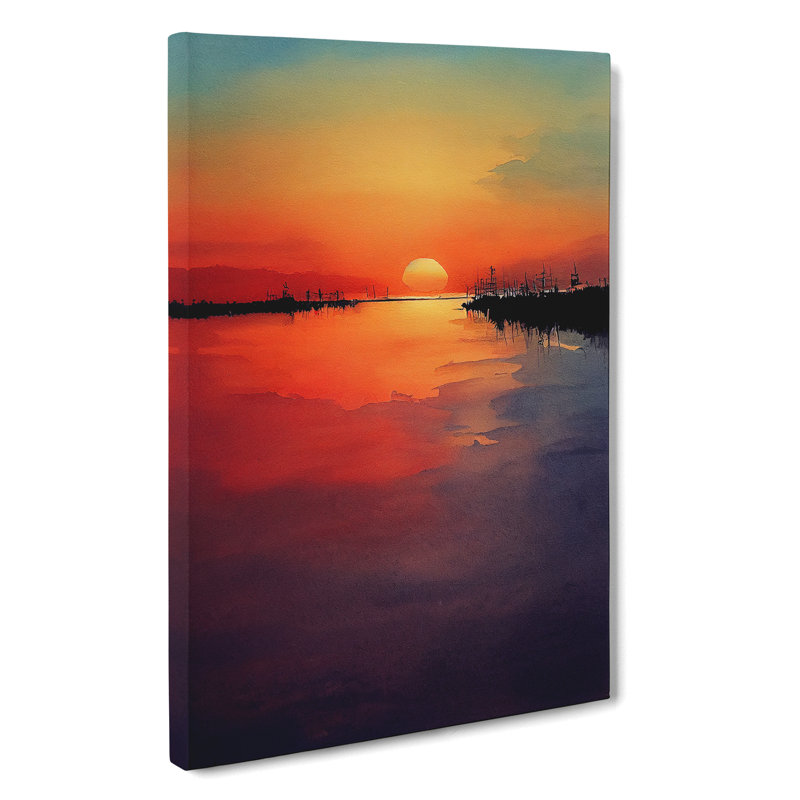 Watercolour Sunset Lake No.1 - Wrapped Canvas, 50cm H x 35cm W x 3cm D