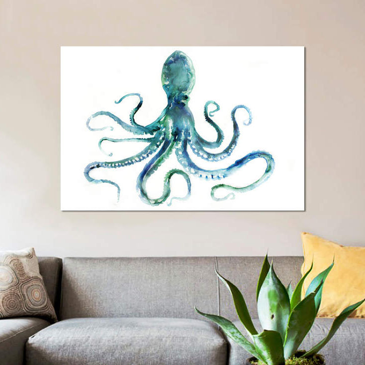 Octopus par Edward Selkirk - reproduction d'art sur toile tendue, H 40 po x l 60 po x P 1,5 po, Pas de tapis, Toile tendue