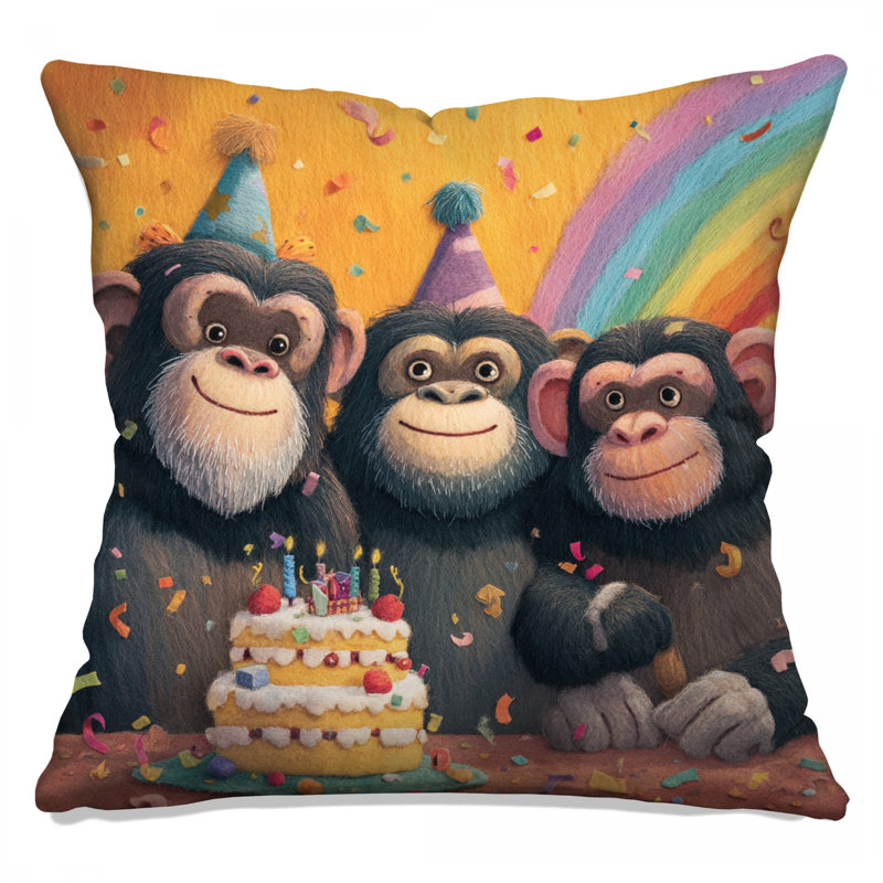 Coussins décoratifs Monkeyys With Birthday Cake, 20 po x 20 po