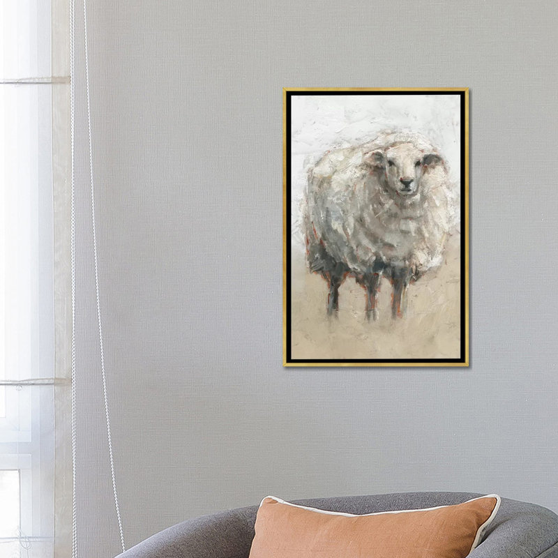« Fluffy Sheep II » par Ethan Harper, reproduction d’art, Pas de tapis, H 26 po x l 18 po x P 1,5 po, Toile encadrée d'or
