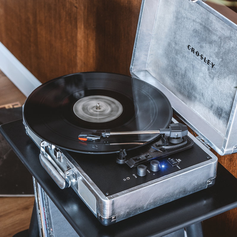 Portable 3 - Speed Turntable Decorative Record Player with Bluetooth, Silver