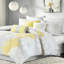 Édredon très grand en coton imprimé - gris taupe / jaune, jupe de lit, bourre de literie, 2 taies décoratives, 3 coussins-127366216-127366218