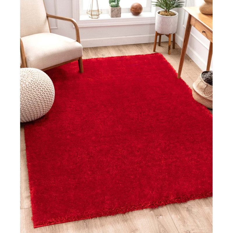 Tapis rouge à poils longs Feather, Rectangle 7 pi 10 po x 9 pi 10 po