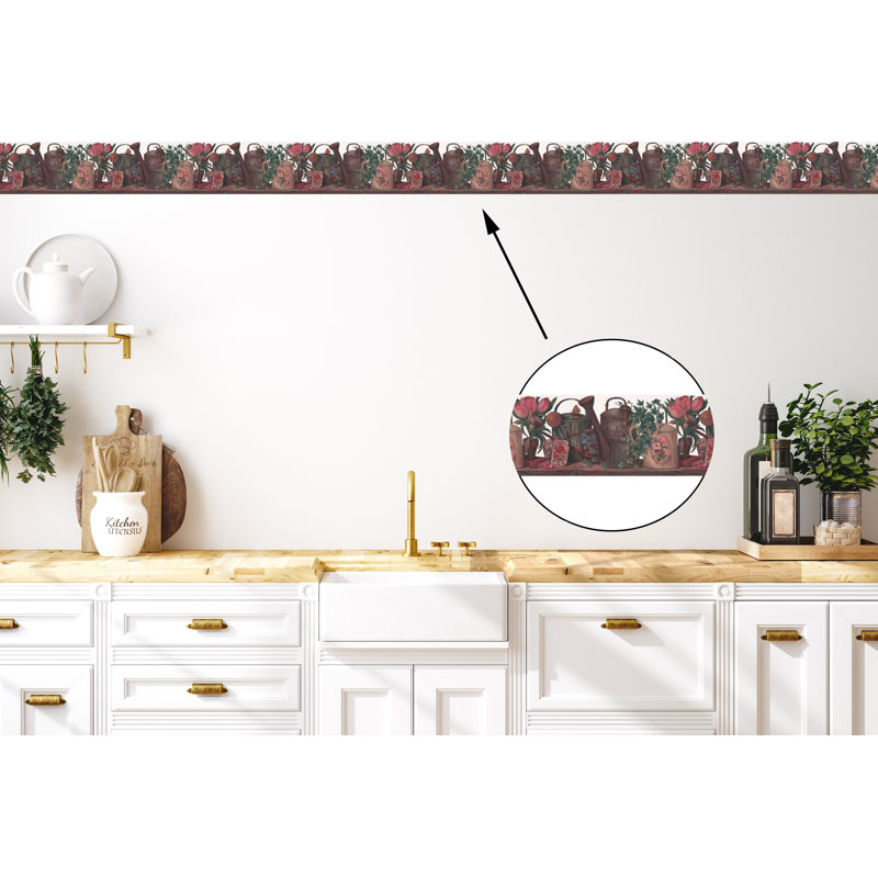 Bordure de papier peint L 15 pi x l 10,5 po Karger, Blanc / brun / rose
