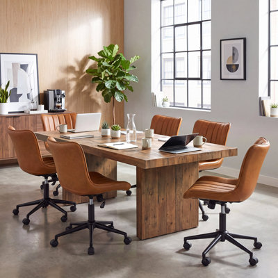 Chaise de bureau pivotante en cuir véritable avec roulettes Brionni