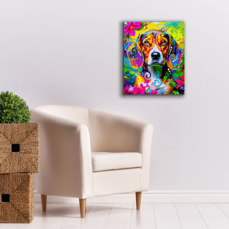 «The Timid Beagle» par Dean Russo, art mural sur toile, H 24 po x l 20 po