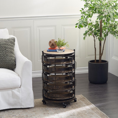 Chariot de rangement circulaire en métal brun à 6 tablettes avec tablettes réglables