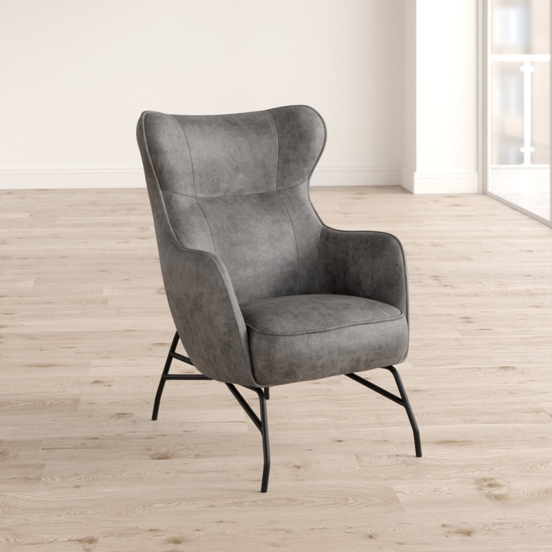 Colm Faux Leather Wingback Chair, Charcoal