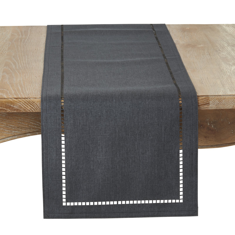 Neith Polyester Rectangle Table Runner, Black, 72" x 14"