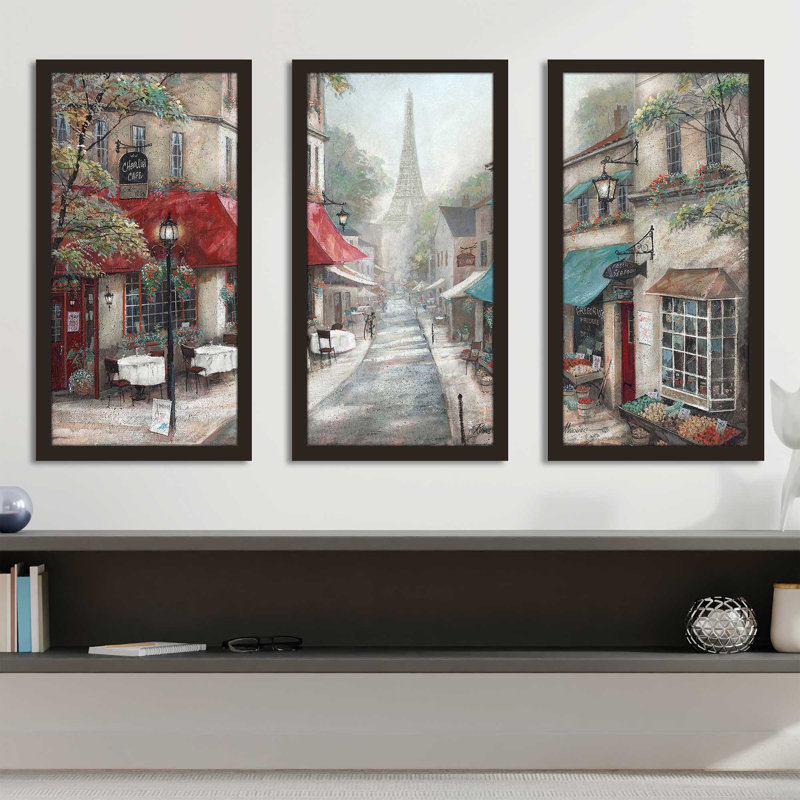«Eiffel View From Charlie's Cafe» par Ruane Manning - 3 pièces encadrées, L 52,5 po x H 33,5 po x P 1 po