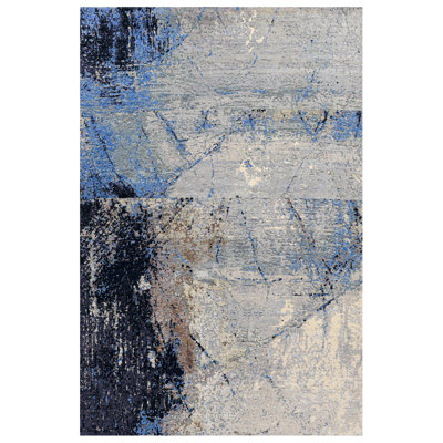 Hand Knotted Abstract Area Rug in Gray/Black/Gold
