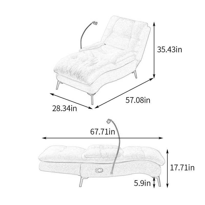 Chaise longue rembourrée Vershaun, Gris foncé