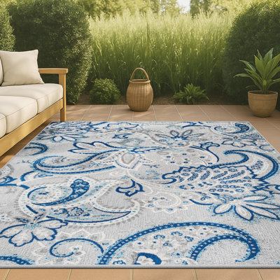 Asgard Paisley High-Low Light Grey/Blue Indoor/Outdoor Rug
