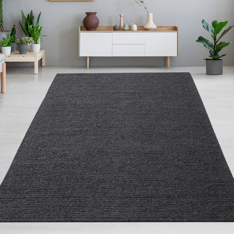 Riba Looped / Hooked Berber Area Rug, Anthracite, Runner 70cm x 140cm