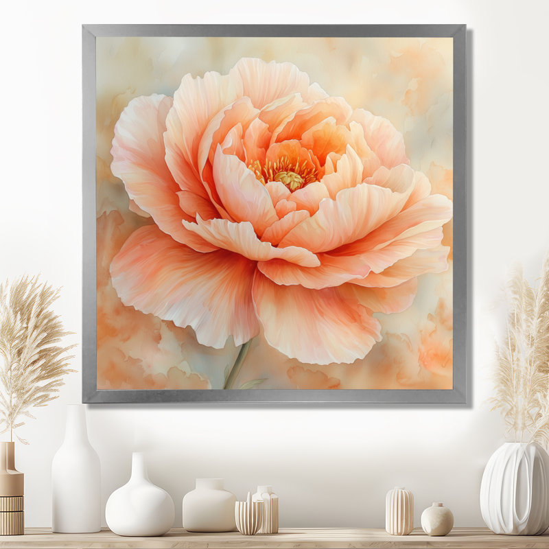 Art floral sur toile Pony Peach, H 16 po x l 16 po, Picture Framed Print, Argent argent