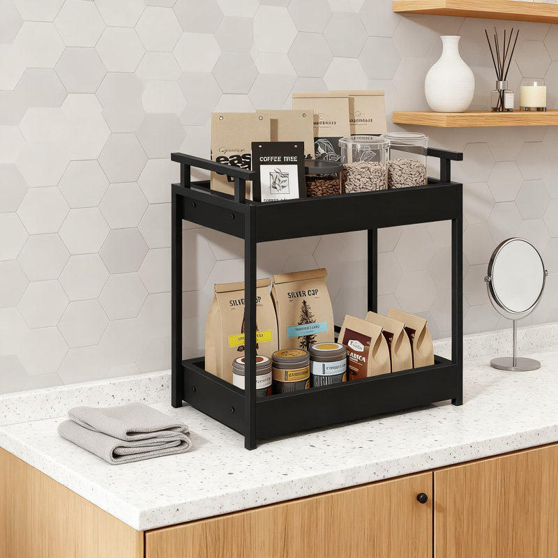 Organisateur de comptoir à 2 niveaux, tablette de meuble-lavabo pour le maquillage, plateau de rangement peu encombrant pour comptoir de lavabo, conception en bois rustique