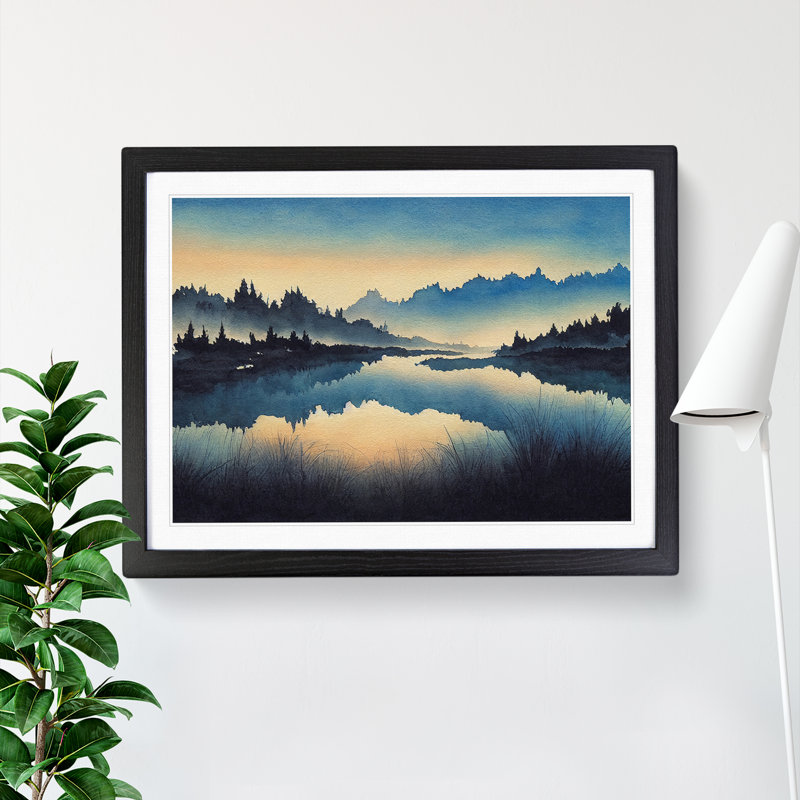 Forest River Reflection - Single Picture Frame Painting, Black, 46cm H x 64cm W x 2cm D