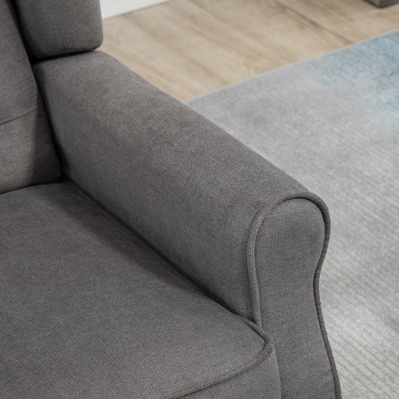 Chaise d'appoint moderne, capitonnée avec accoudoirs ronds et pieds en bois, gris foncé, Gris foncé