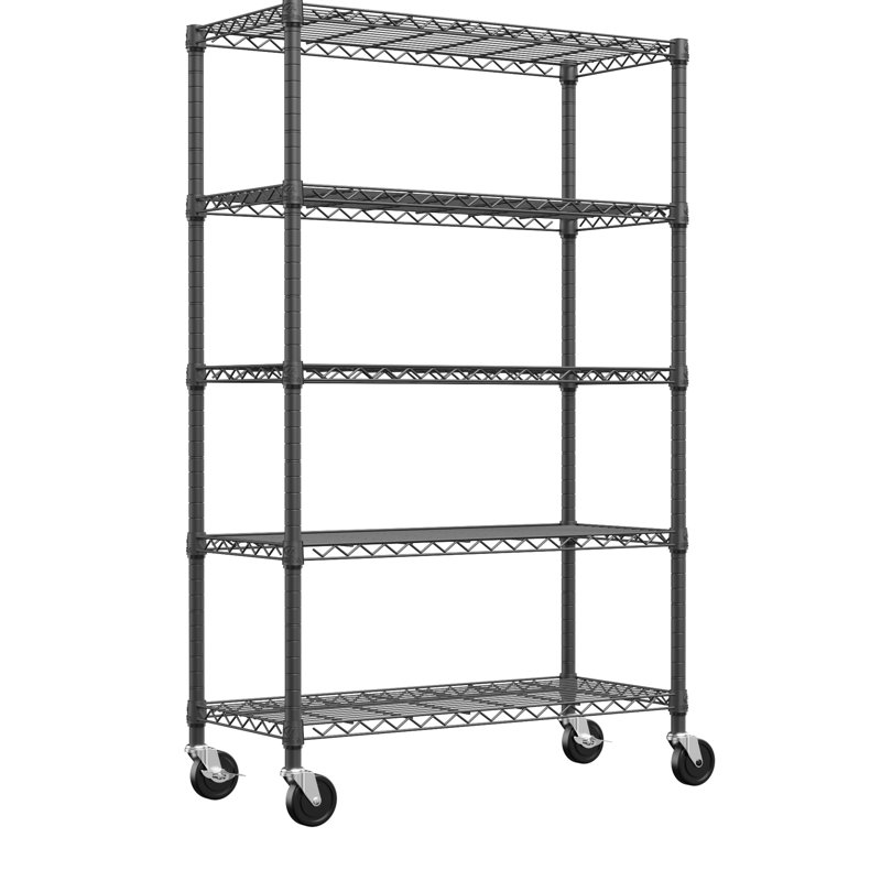 5 supports en fil d'acier au carbone d'une capacité de 1750 lb, tablettes réglables et roues rotatives à 360 ° pour les roues de l'unité de rangement de bureau à domicile, salle de sport