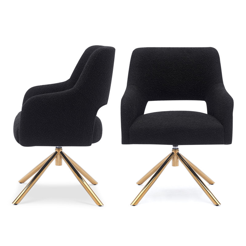 Upholstered Swivel Armchair, Black Polyester Blend