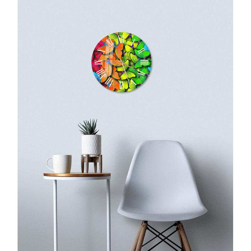 Horloge murale silencieuse en verre trempé coloré, Blanc