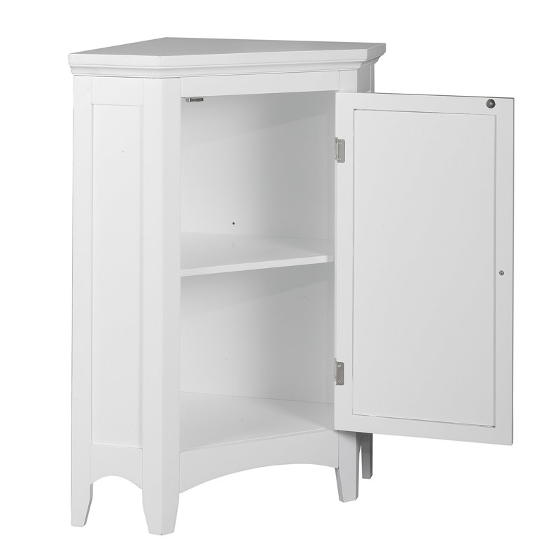 Zal Freestanding Corner Floor Accent Space-Saving Storage Cabinet with Adjustable Shelf, White