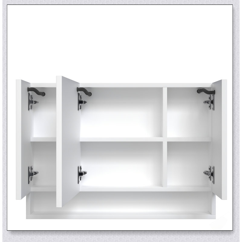 Armoire de salle de bain murale avec miroir, 2 portes en miroir et tablette ouverte, rangement en métal pour meuble-lavabo et toilette